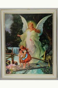 Obraz w białej ramce - Anioł Stróż na kładce