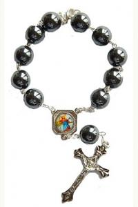 Różaniec hematytowy grafitowy Św. Krzysztof dziesiątka kulka