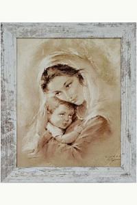 Obraz Matka Boża Tuląca biała przecierana rama