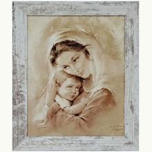 Obraz Matka Boża Tuląca biała przecierana rama