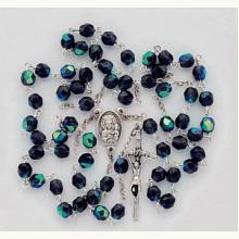 Różaniec kryształkowy granatowy Skarabeusz z Matką Boską Częstochowską, 1880