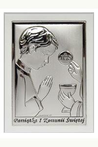 Obrazek srebrny chłopiec ramka - Pamiątka Pierwszej komunii świętej