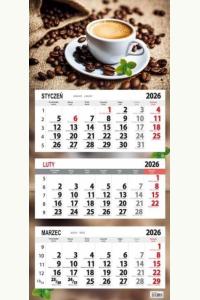 Kalendarz 2026 trójdzielny płaska główka Kawa