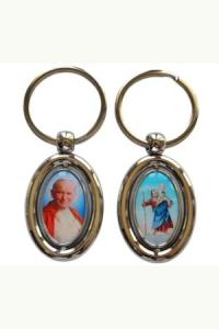 Brelok obrotowy Św. Jan Paweł II/ Św. Krzysztof owalny